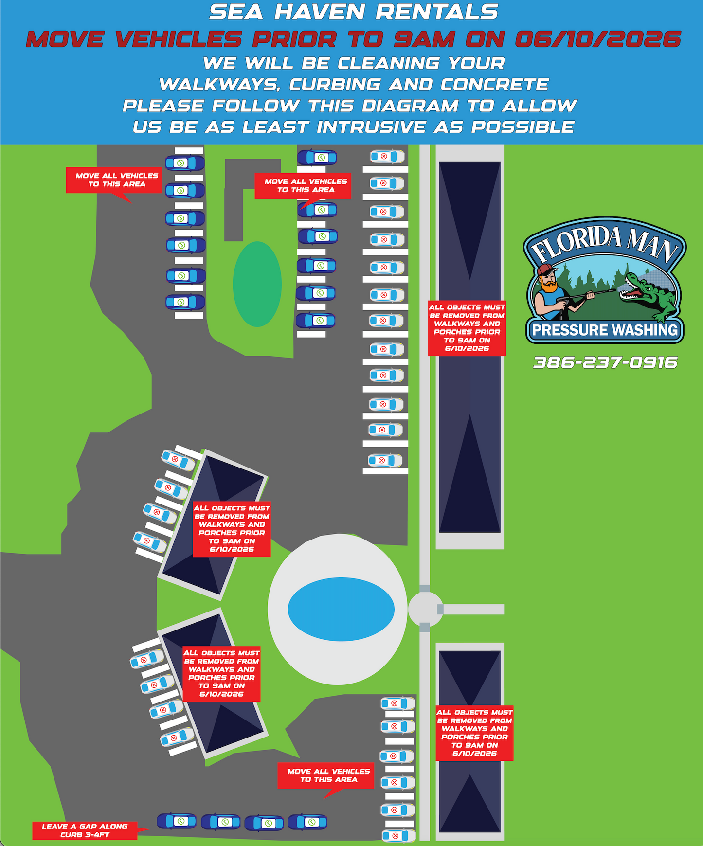 Commercial Walkway Cleaning Diagram (apartments, condos, townhouses and more)