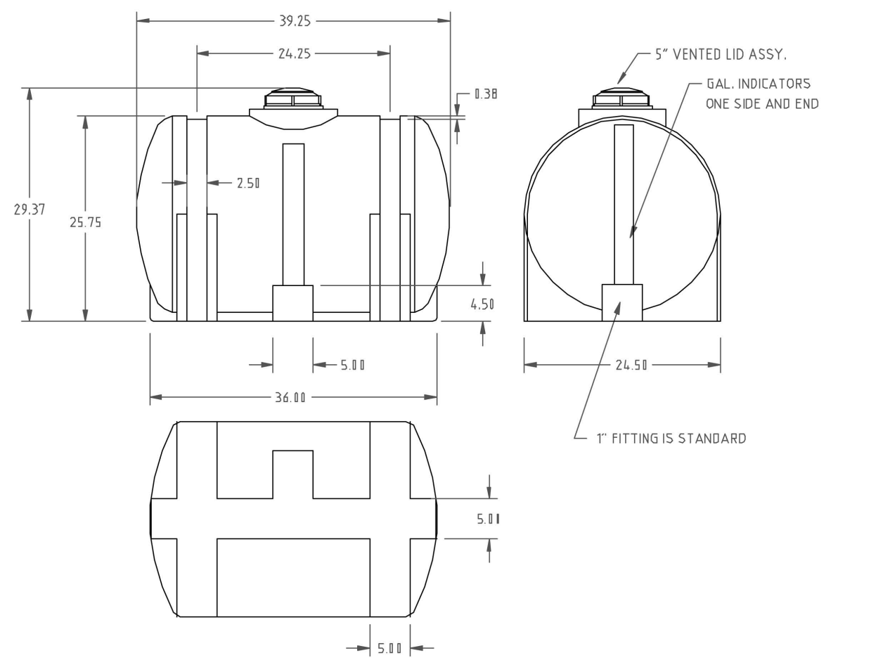 65 Gallon Horizontal Leg Tank