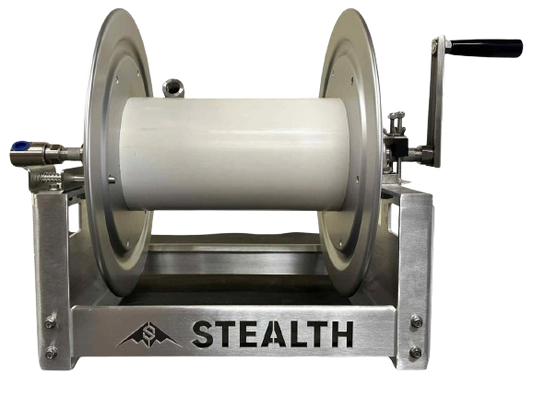 Stealth 12" Aluminum Full Frame Hose Reel — 3/4" Stainless Steel Manifold & Swivel