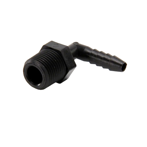 3/8" Male Thread x 1/4" Hose Barb 90